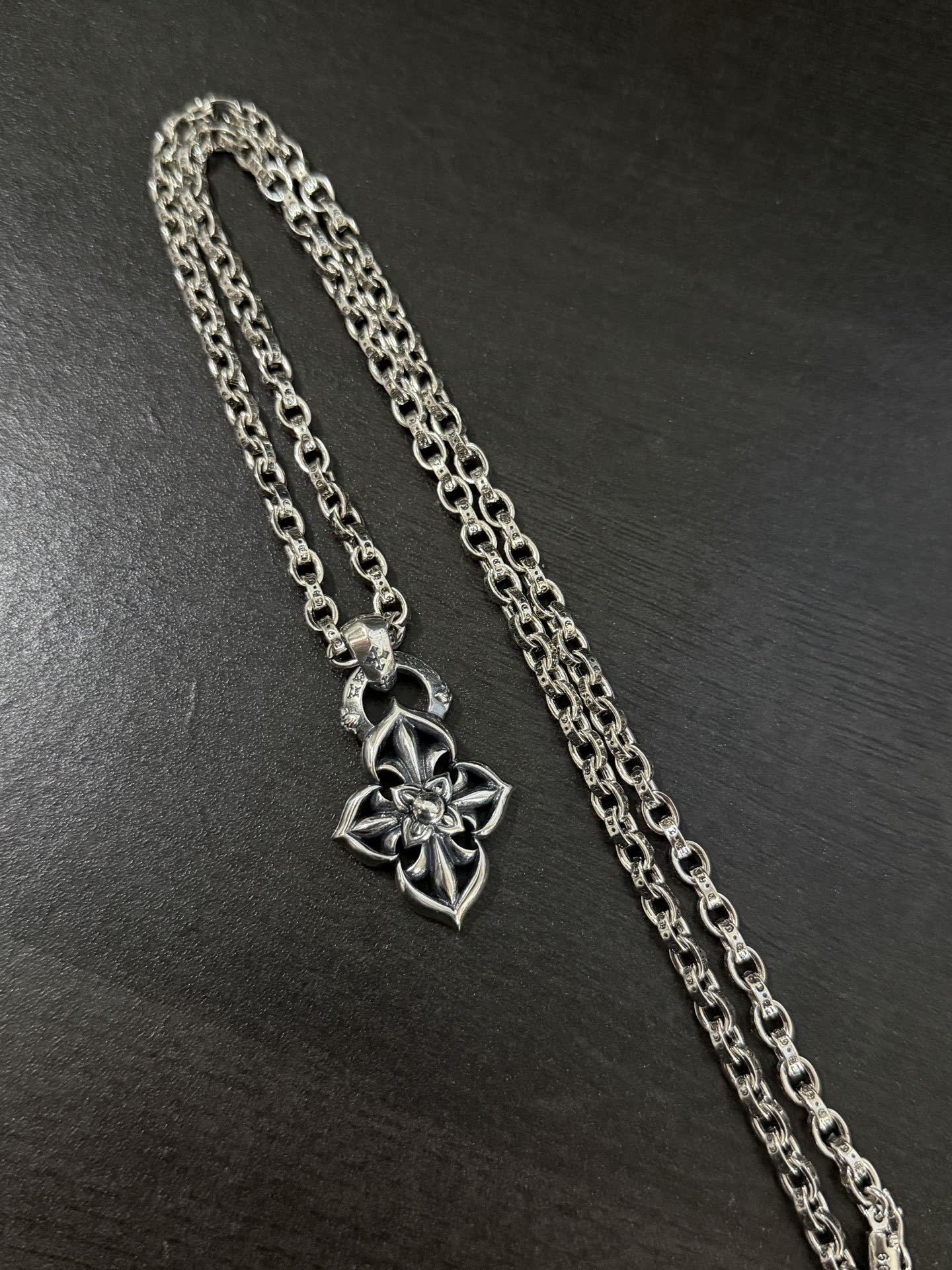 Chrome Hearts Silver Fleur-de-lis Pendant Necklace